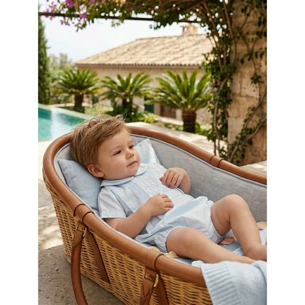 Carriage Boutique Light Blue Baby Romper Size 9 Months